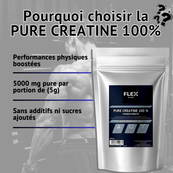 Pure créatine monohydrate 1 Kg | FORCE & RÉCUPÉRATION | Sans arôme